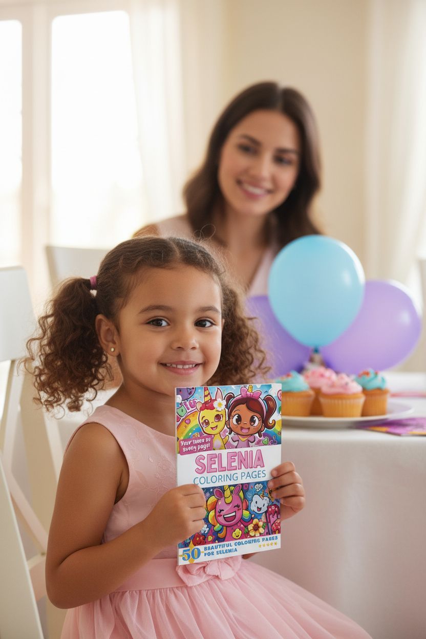 Selenia coloring book in use