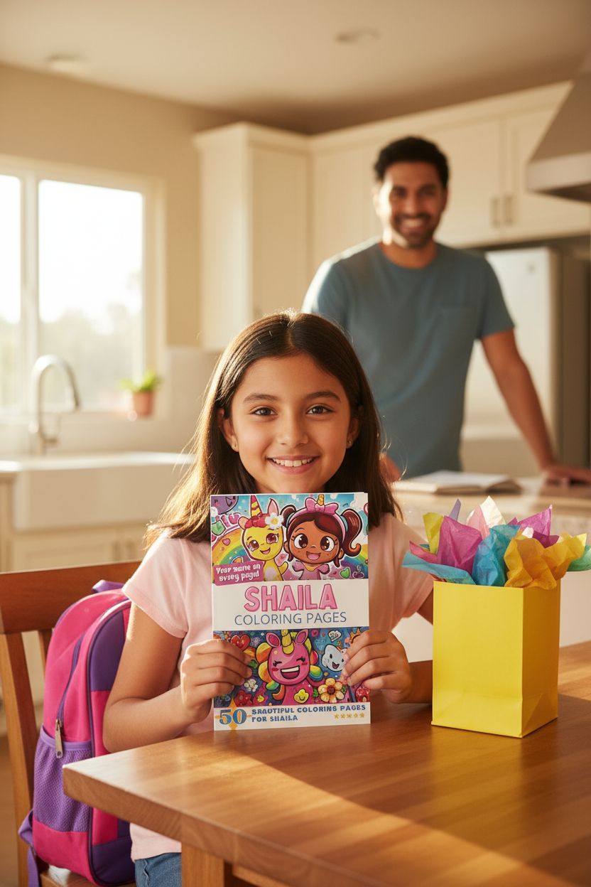 Shaila coloring book in use