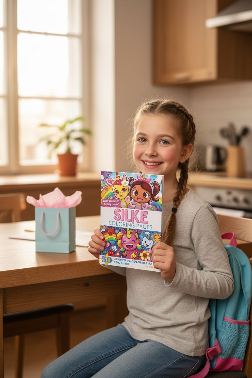 Silke coloring book in use