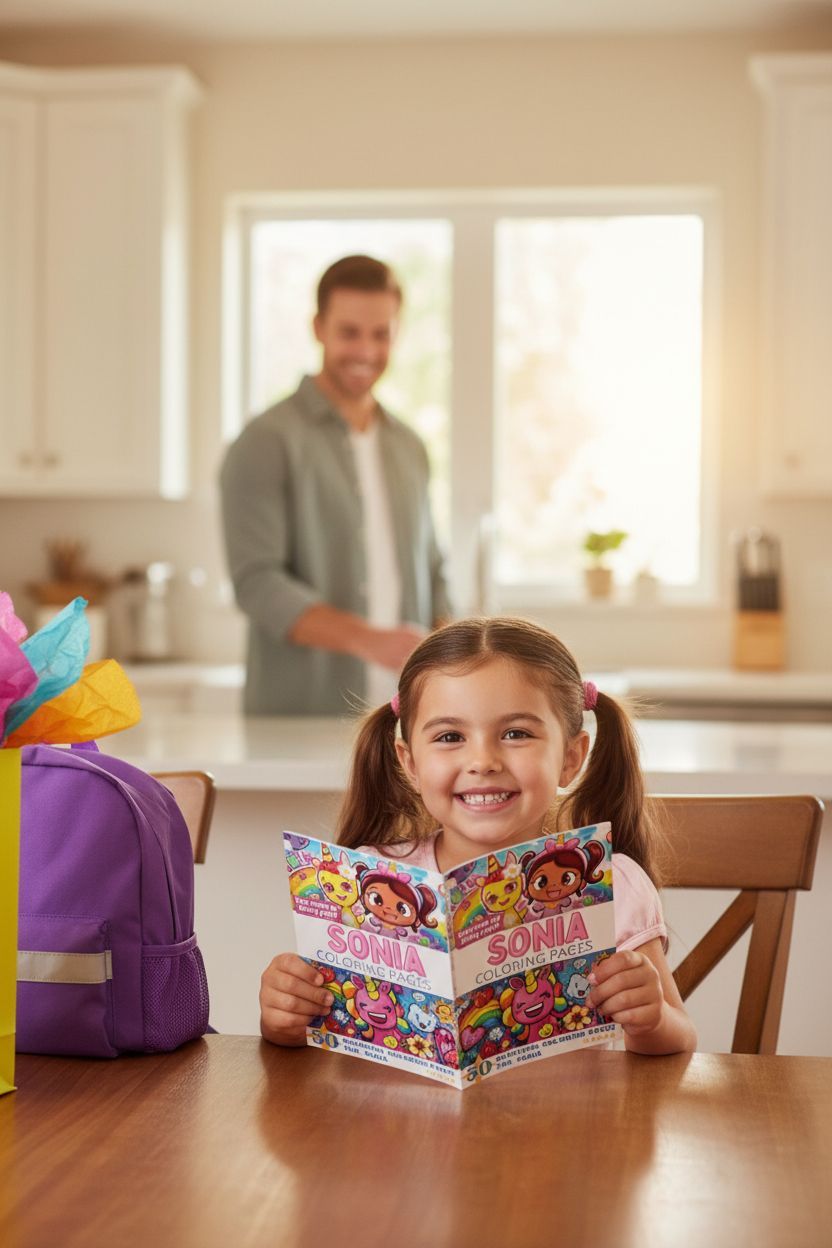 Sonia coloring book in use