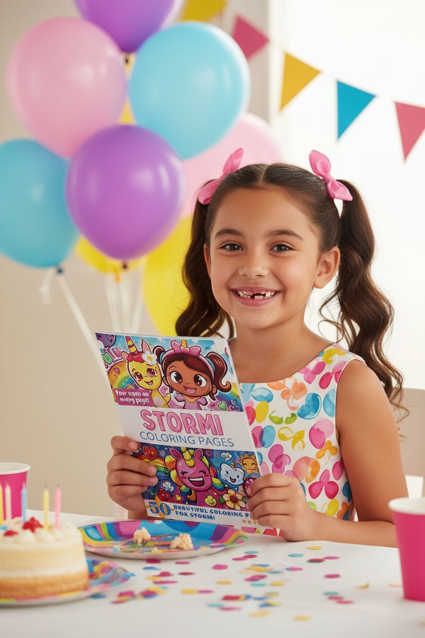 Stormi coloring book in use