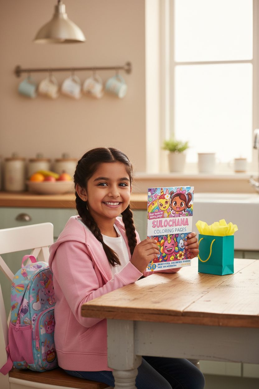 Sulochana coloring book in use