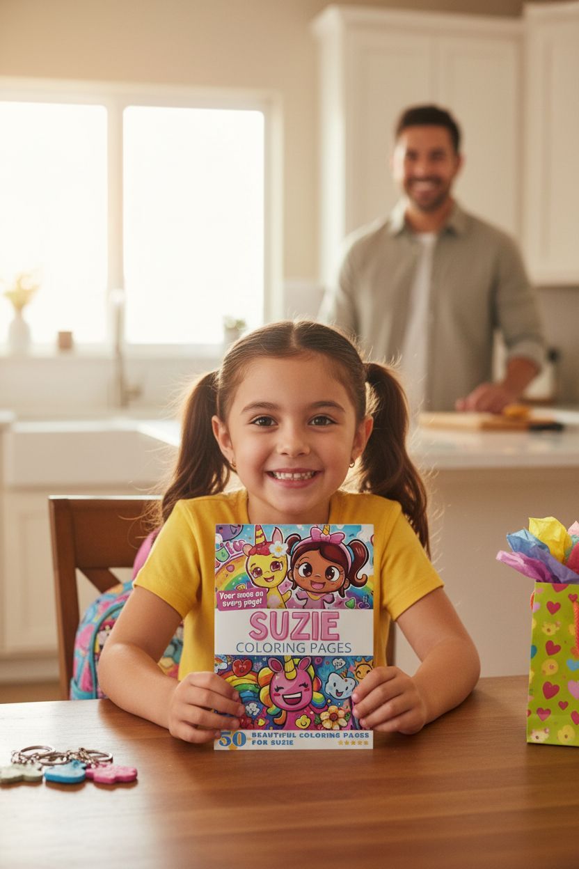 Suzie coloring book in use