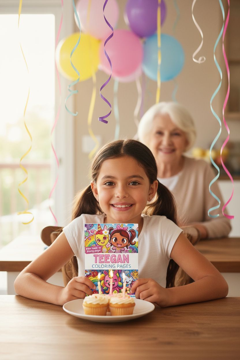 Teegan coloring book in use