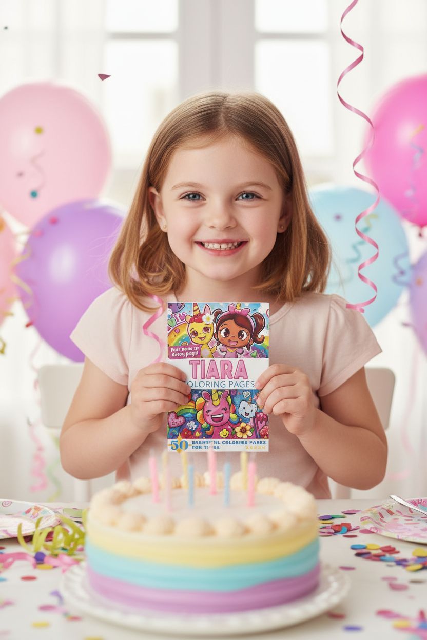 Tiara coloring book in use