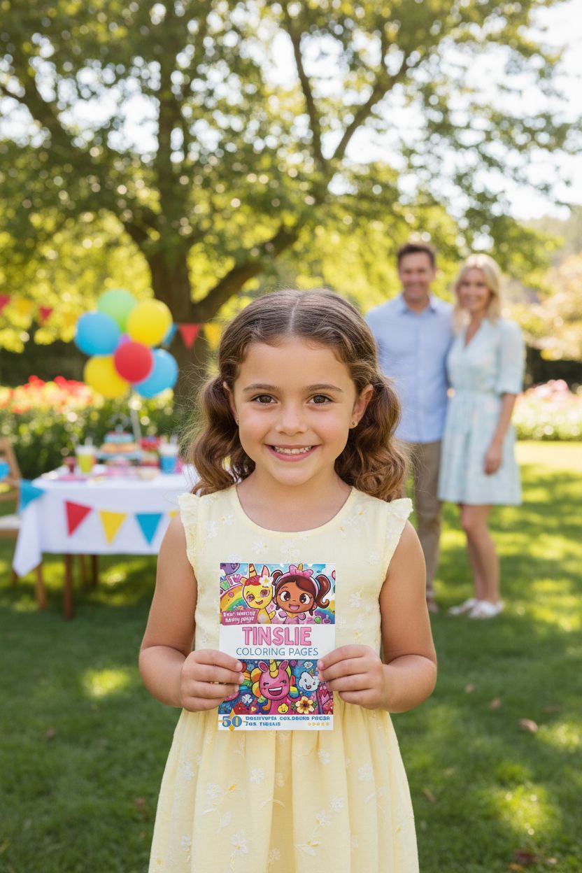 Tinslie coloring book in use