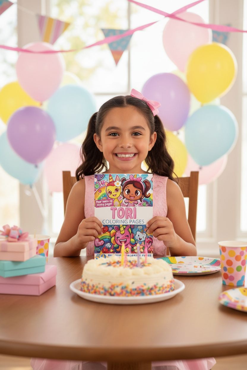 Tori coloring book in use