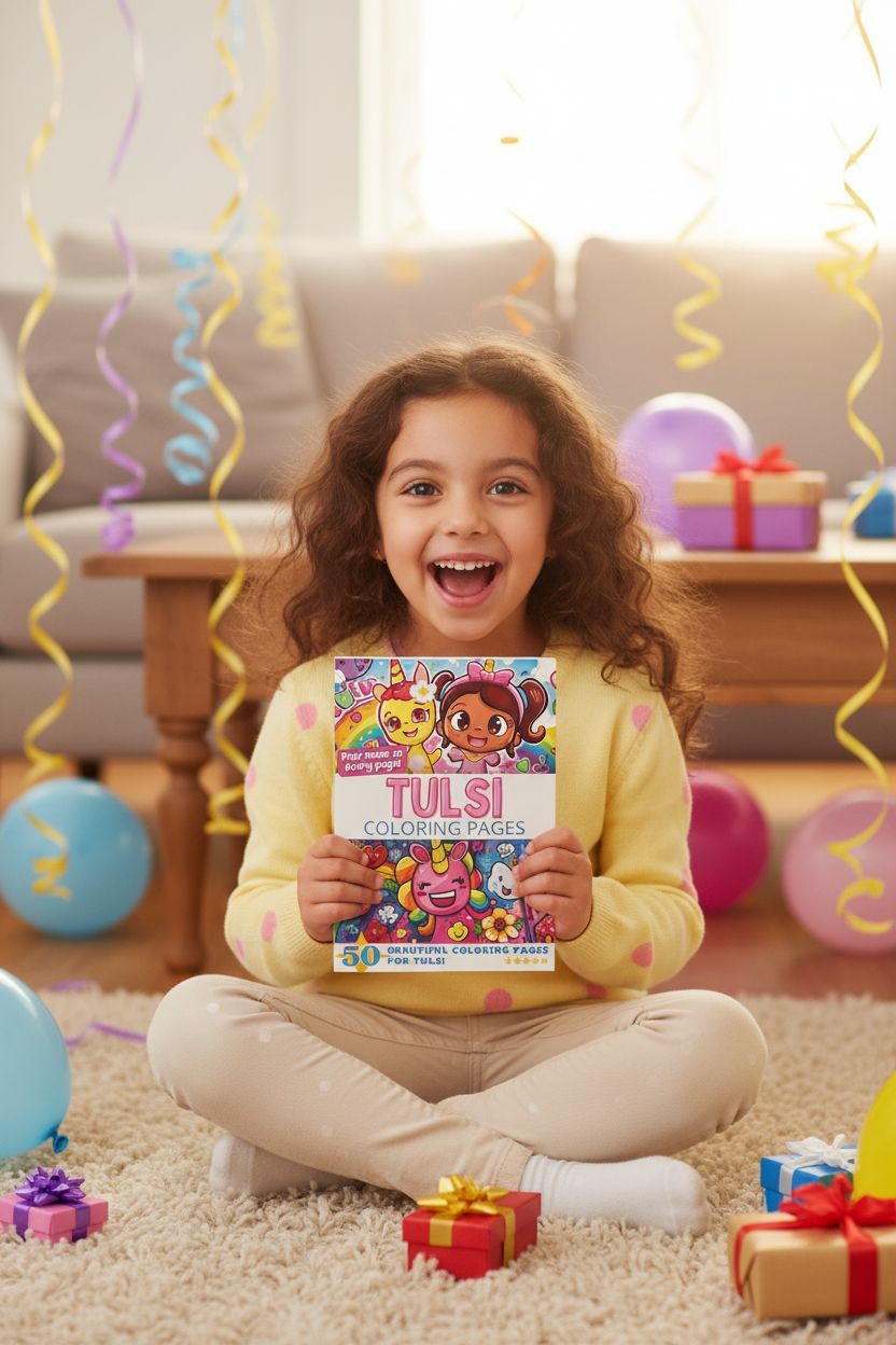 Tulsi coloring book in use