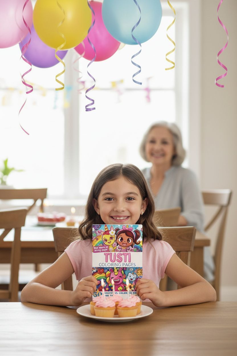 Tusti coloring book in use