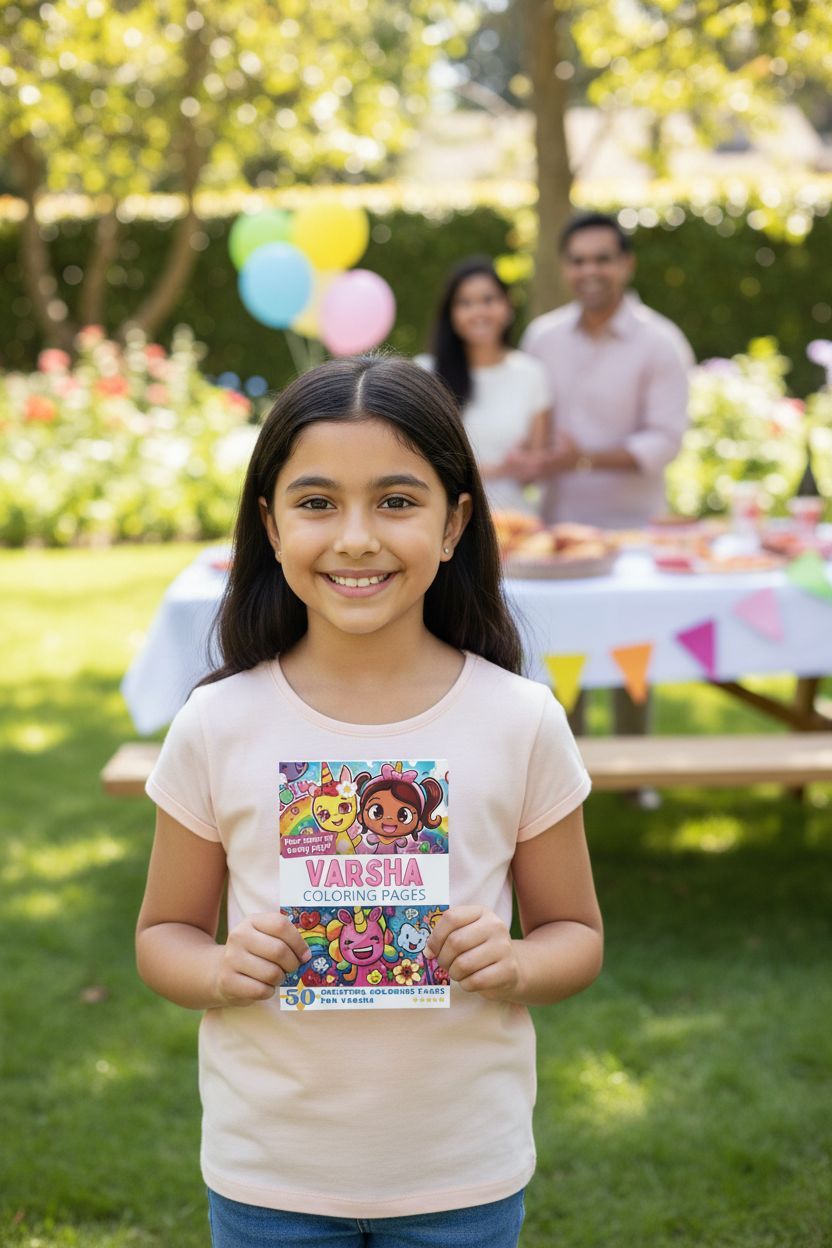 Varsha coloring book in use