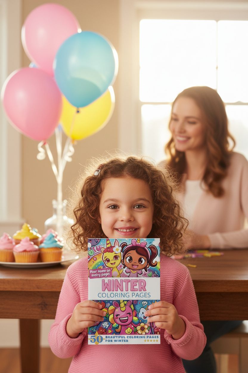 Winter coloring book in use