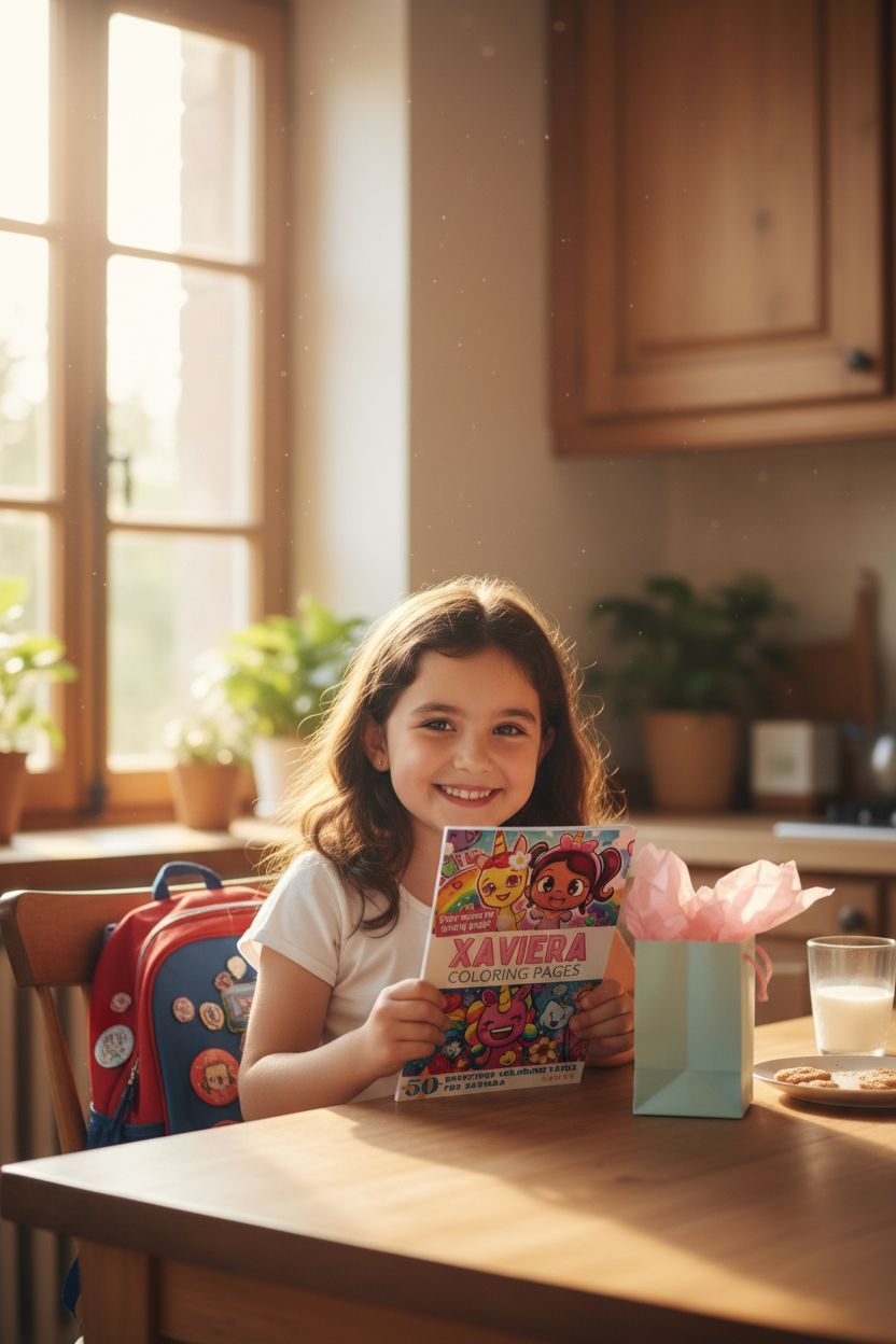 Xaviera coloring book in use