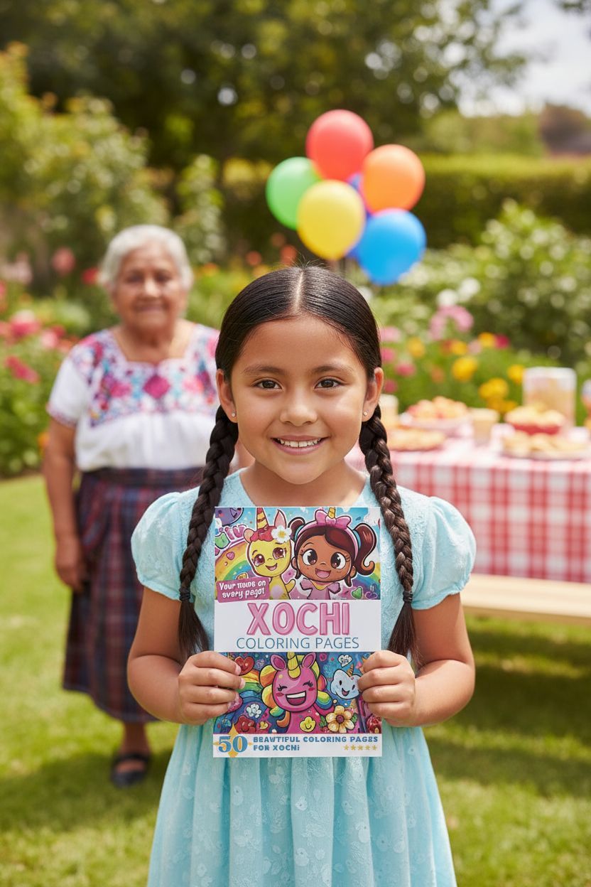 Xochi coloring book in use